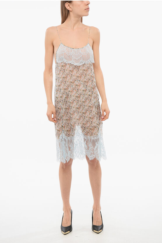 Dsquared2 Floral Patterned Silk Chiffon Slip Dress With Lace Details
