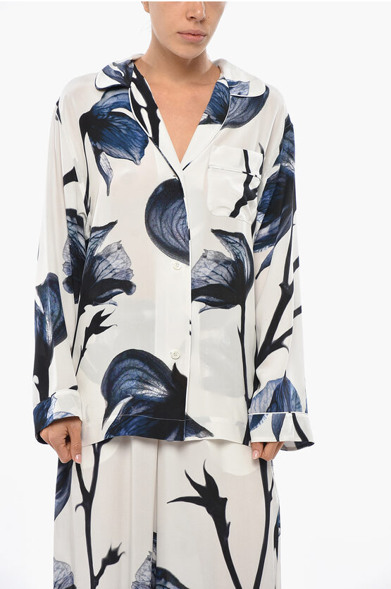 Alexander Mcqueen Floral Patterned Silk Shirt With Breast-pocket In Multi