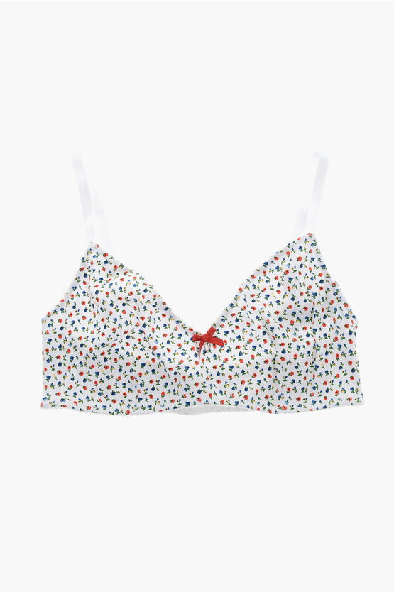 Dsquared2 Floral Patterned Stretch Cotton Bra In White