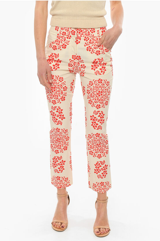 True Royal Floral Patterned Stretch Cotton Pants In White