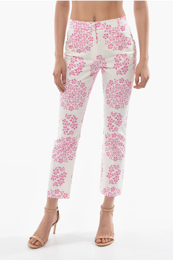 True Royal Floral Patterned Stretch Cotton Pants In Multi