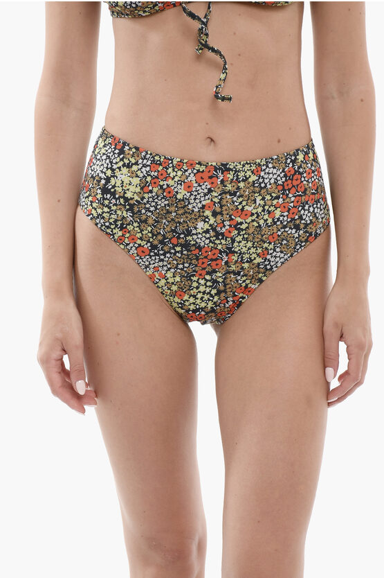 Samsoe & Samsoe Floral Patterned Tilda Bikini Bottom In Metallic