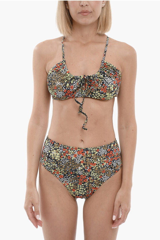 Samsoe & Samsoe Floral Patterned Tilda Bikini Top With Criss-cross Straps In Multi