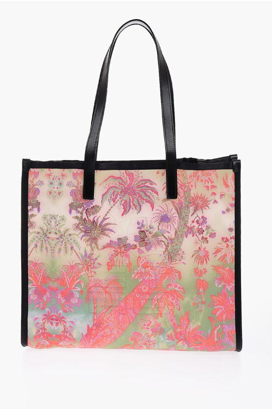 Etro Floral Patterned Tote Bag With Leather Trims In Pink