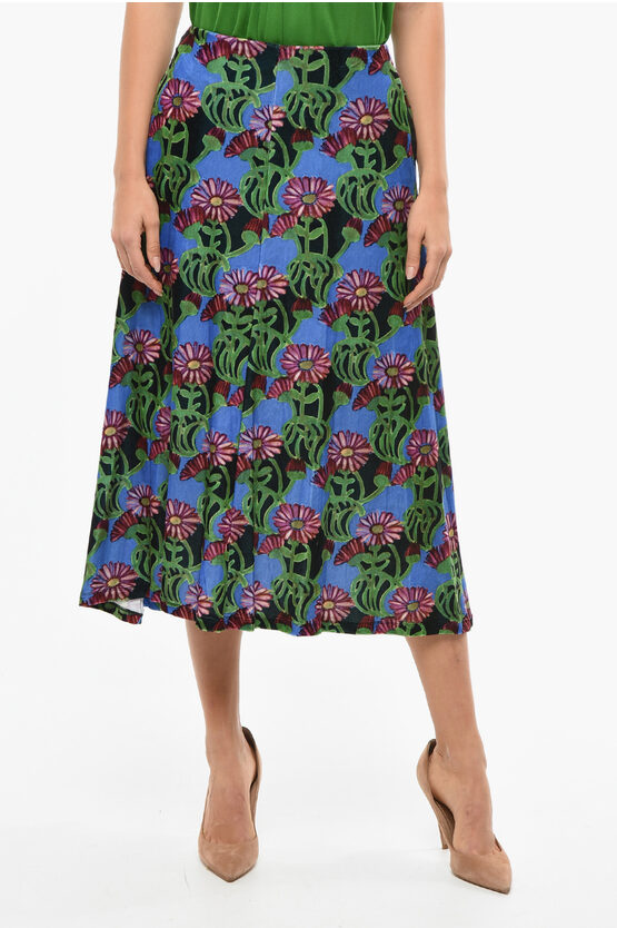 Double J Floral Patterned Velvet Kenny Skirt With 2 Pockets In Multi