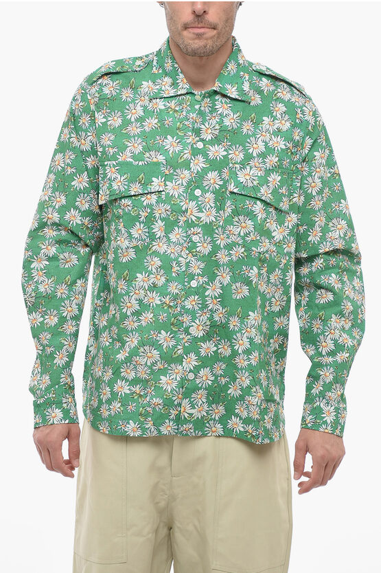 Shop Rhude Floral Print Long Sleeved Shirt
