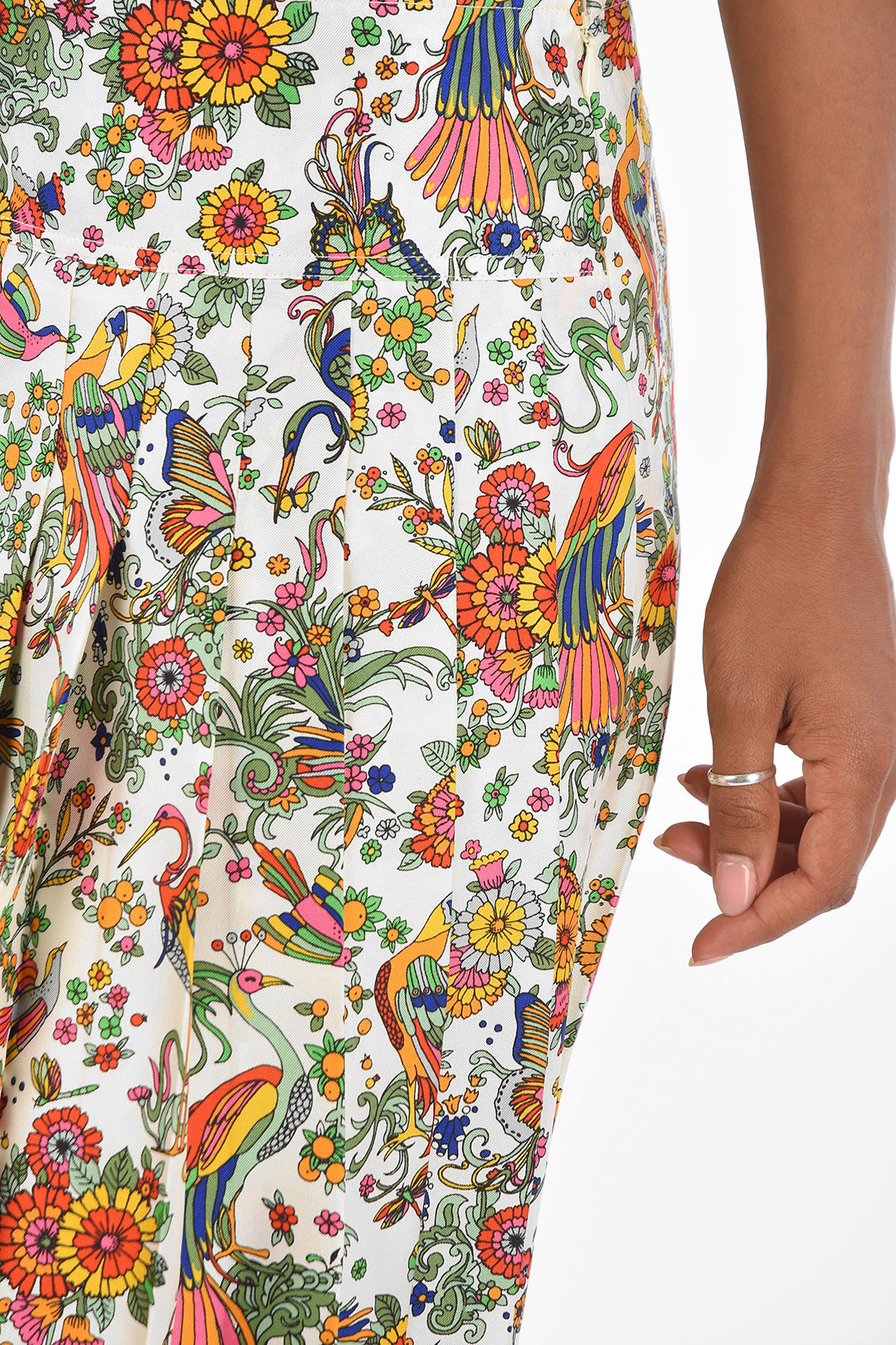 floral-print silk below knee accordion skirt