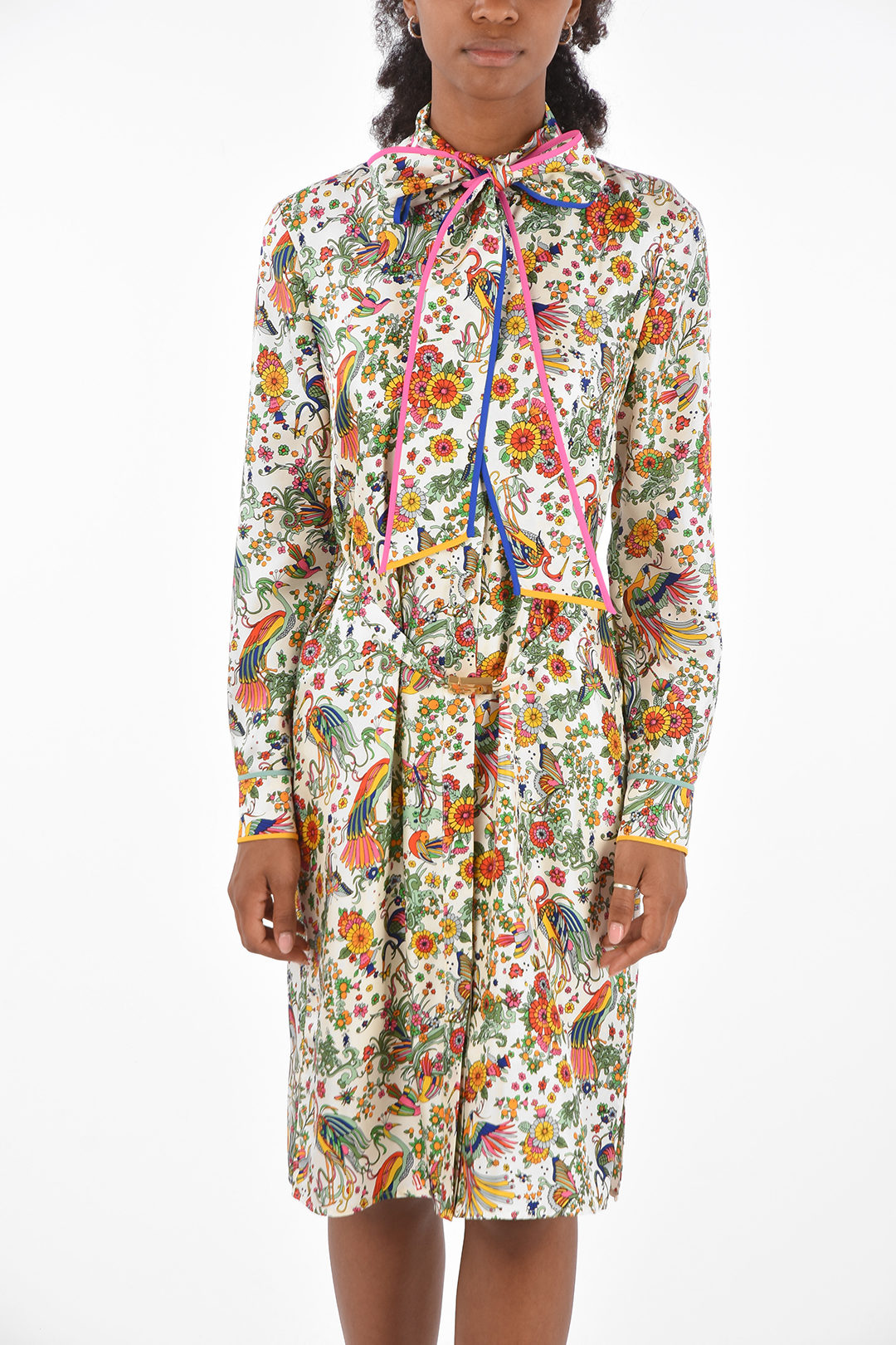Tory Burch floral-print silk knee lenght shirtdress with tie neck women -  Glamood Outlet