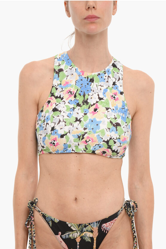 Ganni Floral - Printed Bikini Top In Multi