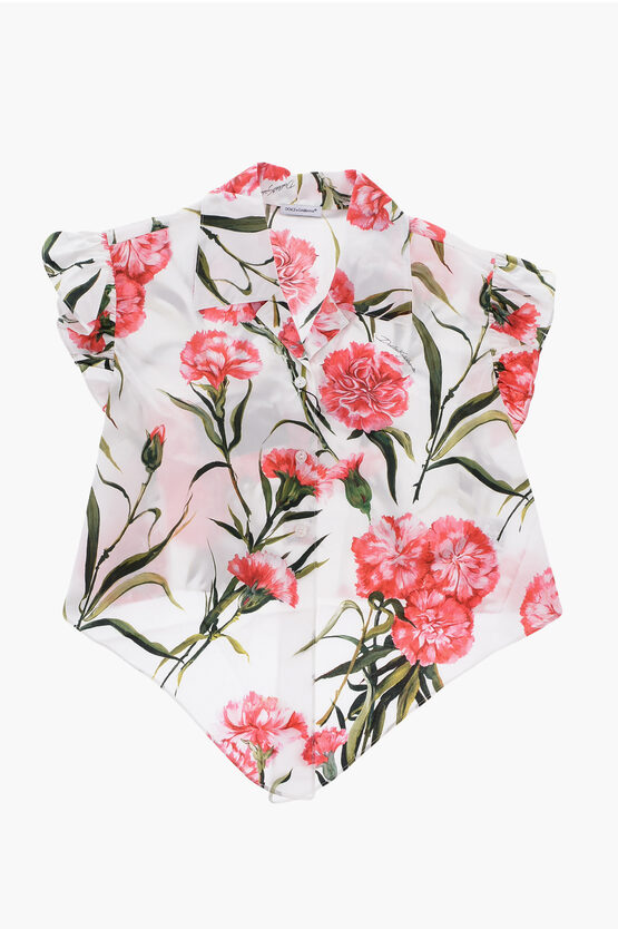 Dolce & Gabbana Floral-printed Blouse With Knot On The Front In White
