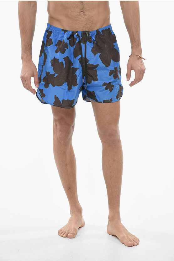 Neil Barrett Floral Printed Boxer Swimsuit In Blue