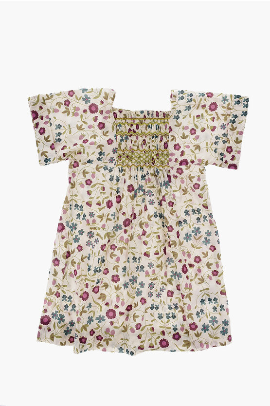 Bonpoint Floral-printed Dress With Ruched Detail In Gold