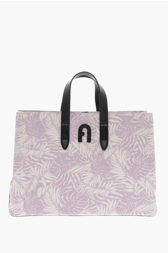 Furla Floral-printed Kenzia Tote Bag With Leather Detailing In Purple