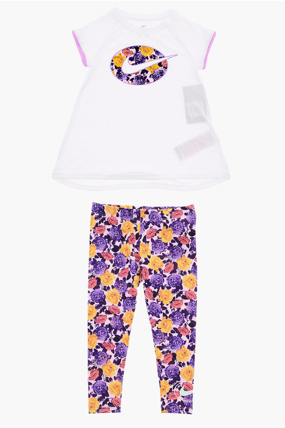 Nike Floral-printed Leggings And Maxi T-shirt Set In White
