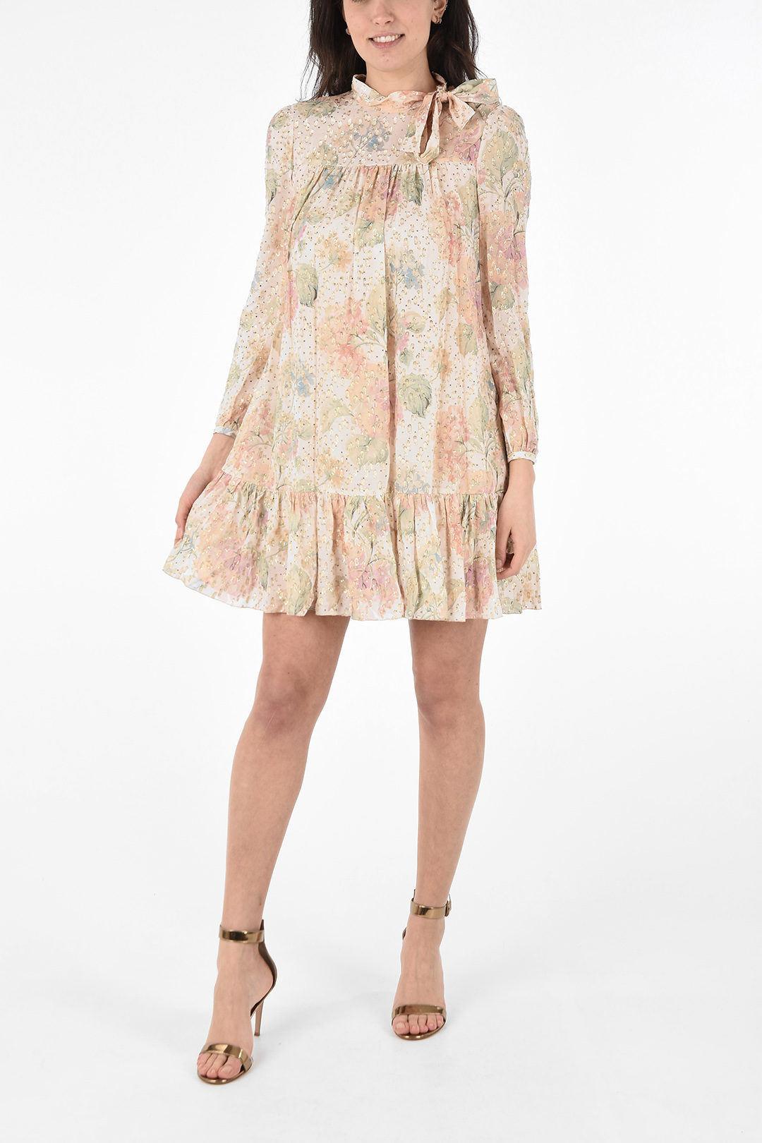 Floral Printed Mini Dress with Lurex Detail and Flush Pockets