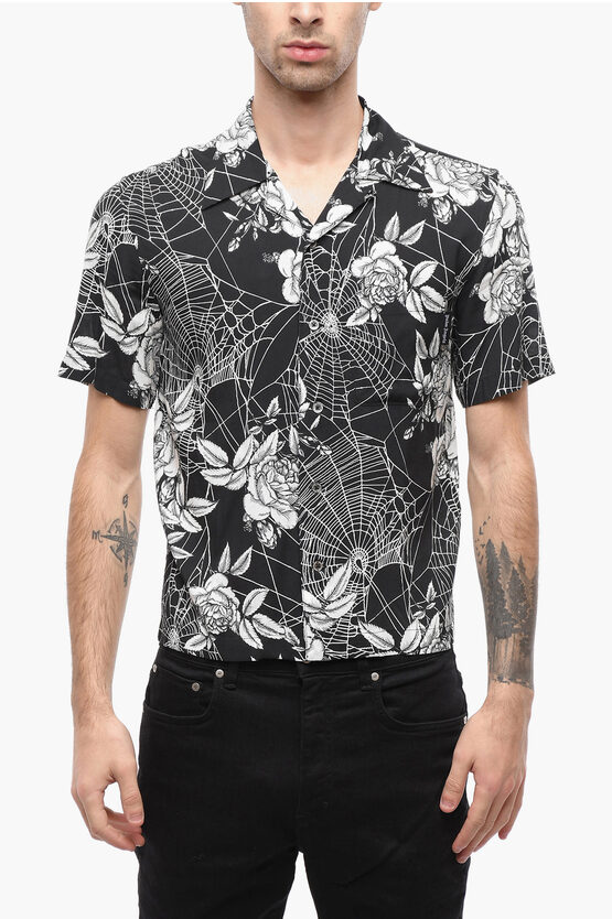 Palm Angels Floral Printed Short-sleeved Bowling Shirt In Black