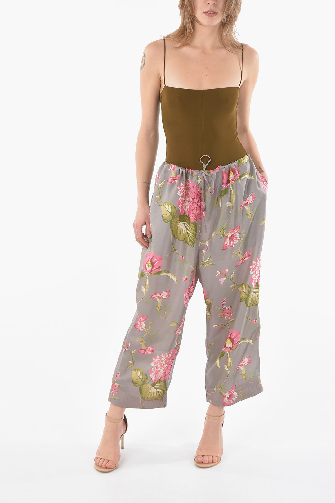 Pero Floral Printed Silk Cropped Pants women - Glamood Outlet