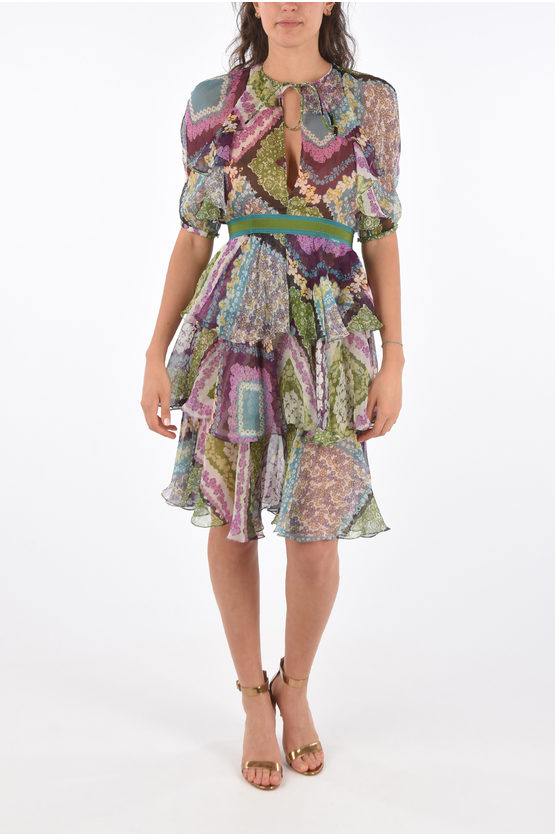 Dsquared2 Floral Printed Silk Dress With Belt