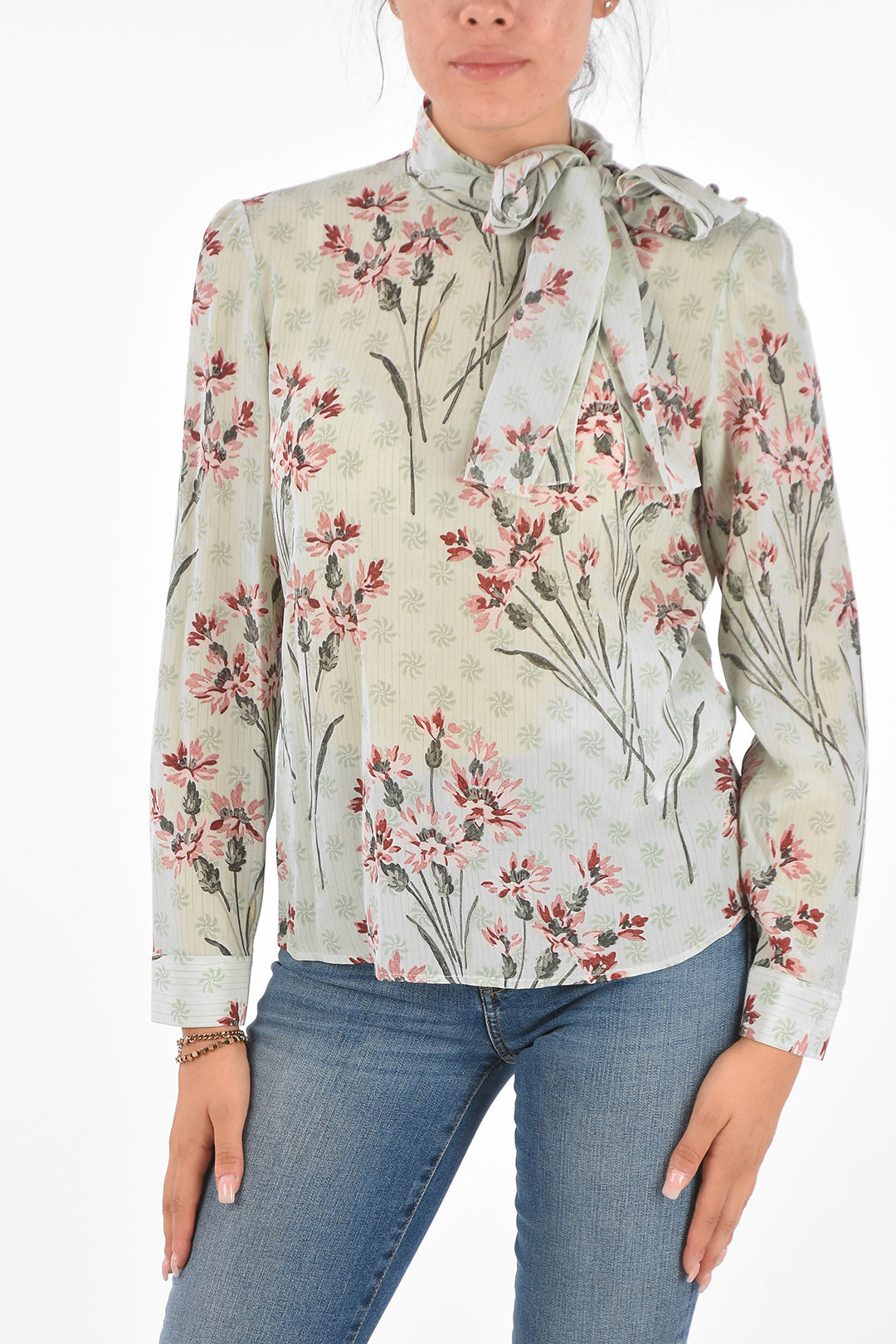 red high neck blouse