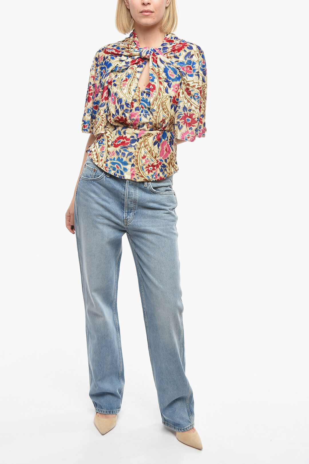 Isabel Marant Floral Printed Velour MUCIO Knotted Top women