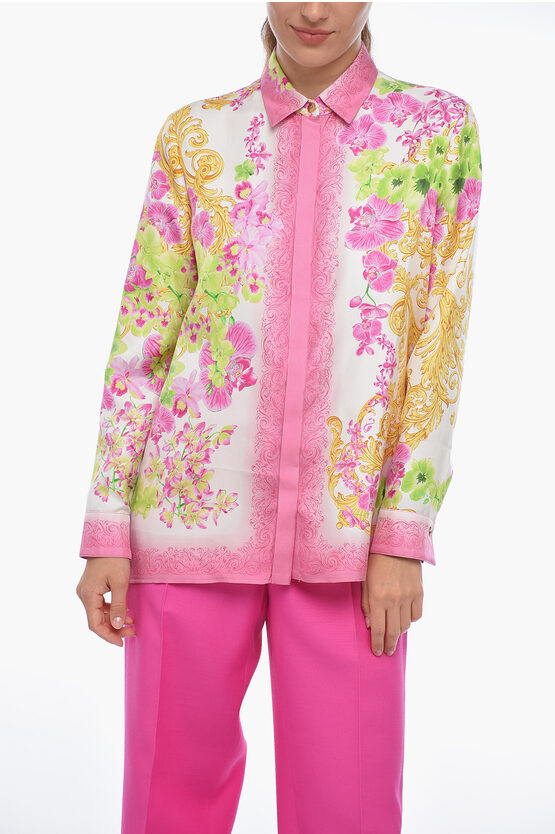 Shop Versace Floral Silk Shirt With Concealed Closure