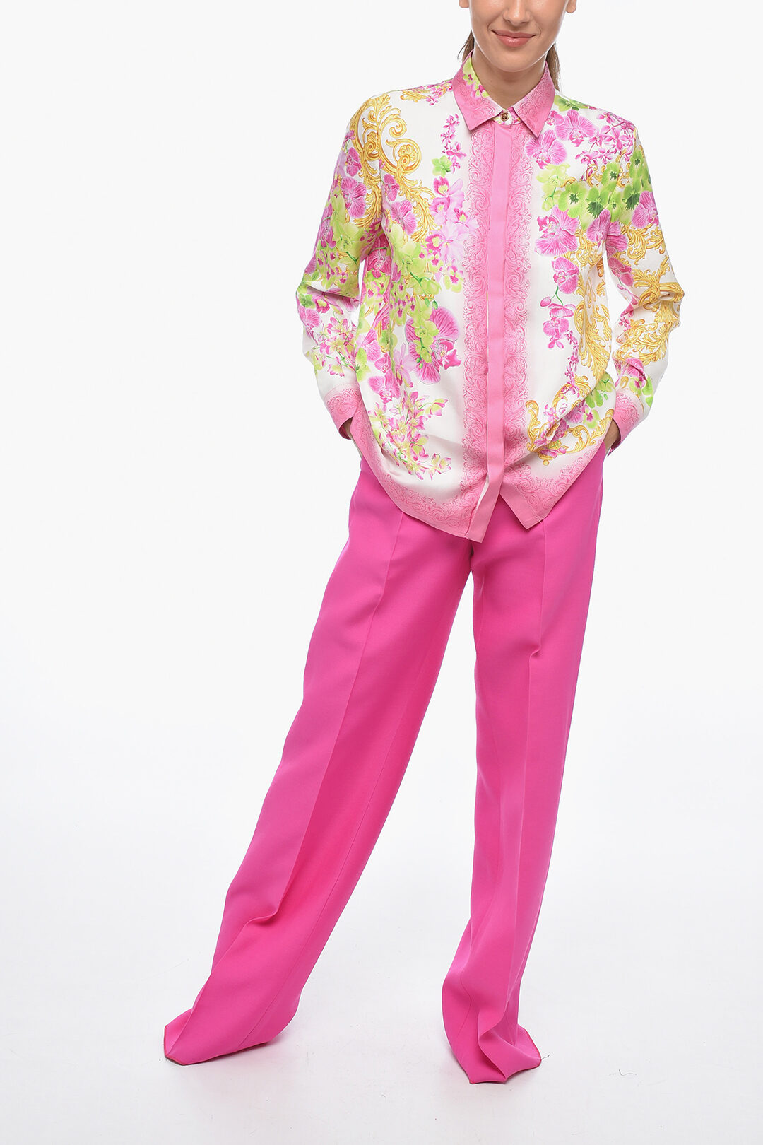 Versace Floral Silk Shirt with Concealed Closure women Glamood