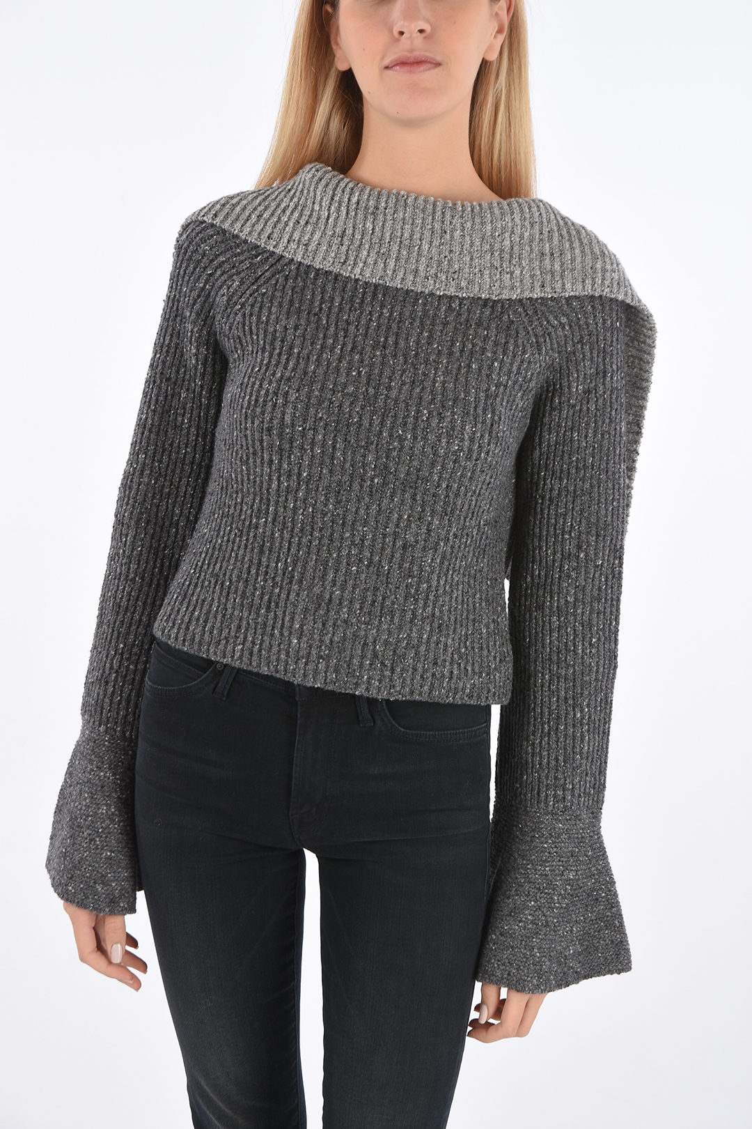 Flounce sleeve sweater best sale