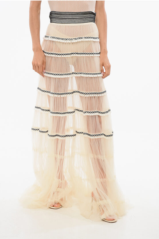 Elisabetta Franchi Flounced Tulle Gipsy Skirt In Animal Print