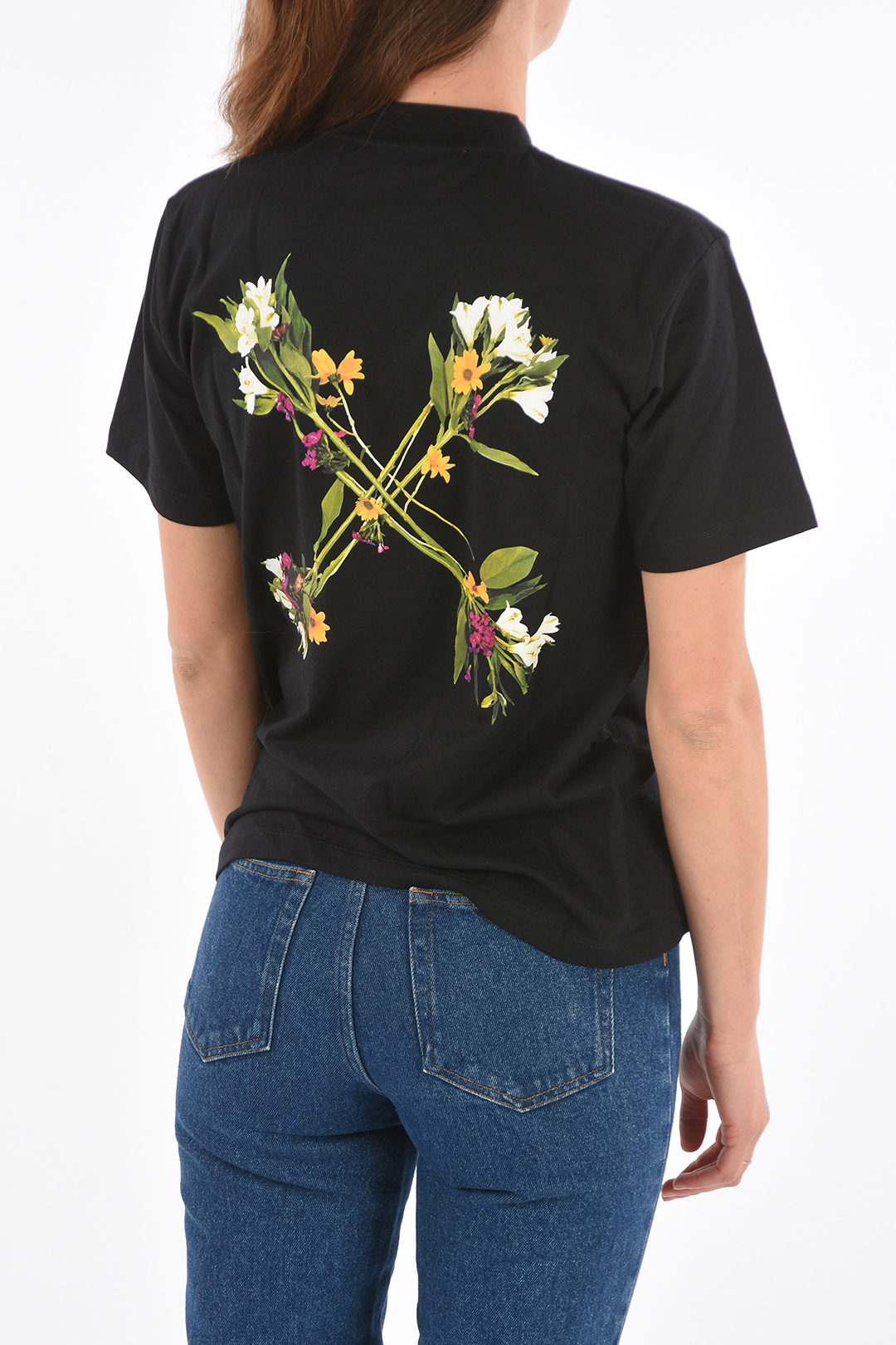 Off-White flowers printed back casual FLOCK ARROW t-shirt women