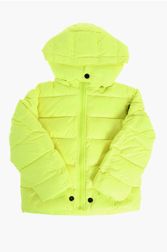Diesel Fluo Jian Down Jacket With Removable Hood In Green