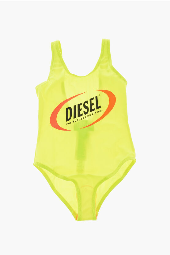 Diesel Fluo Mliafy One Piece Swimsuit With Logo-print In Yellow