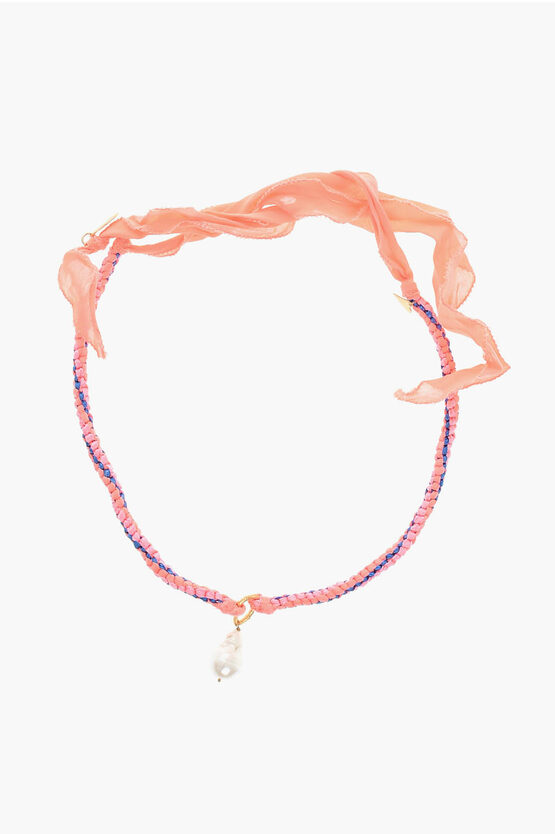 Forte Forte Fluo Ribbon My Jewel Necklace With Bead Pendant In Pink