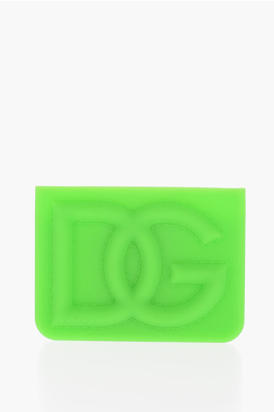 Dolce & Gabbana Fluo Rubber Card Holder With Embossed Logo In Green