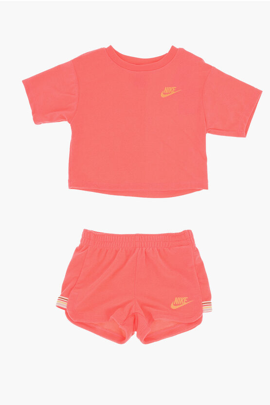 Nike Fluo Terry Lets Roll T-shirt And Shorts Set In Pink