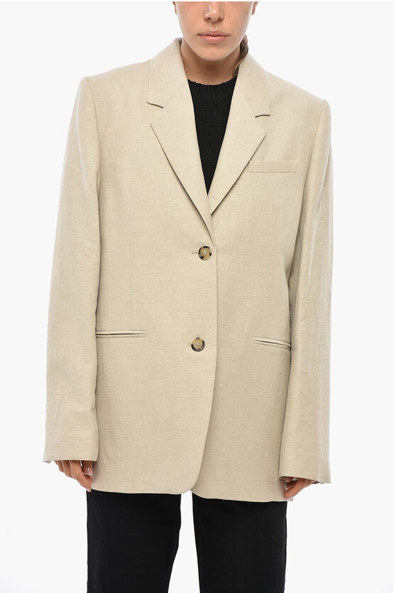 Totême Flush Pocketed Linen Blend Blazer In Neutral