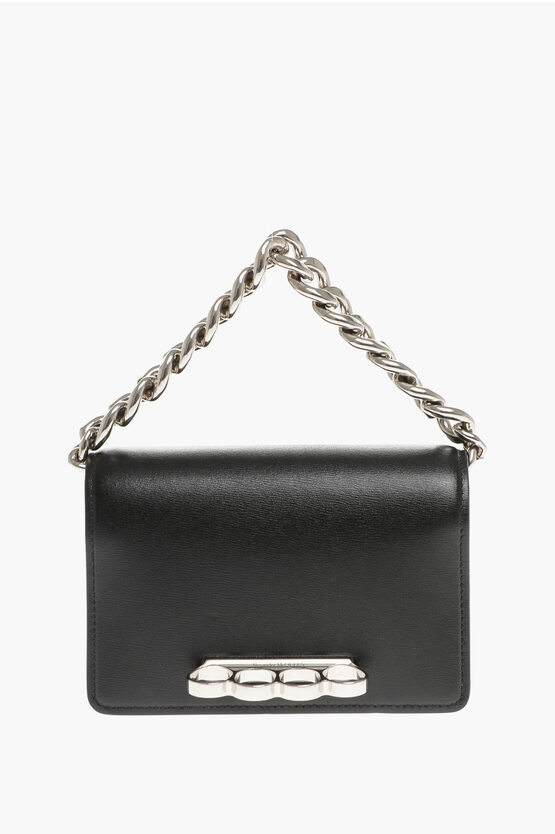 Alexander Mcqueen Four Ring Mini Bag With Chain In Black
