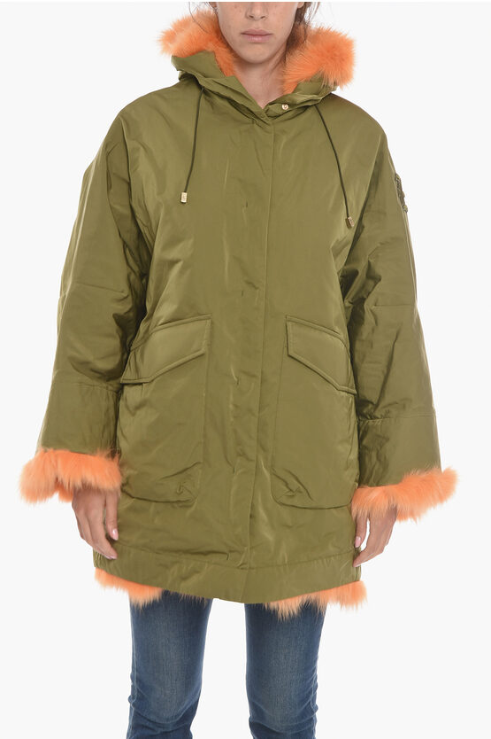 Ermanno Scervino Fox Fur Lined Parka With Hood In Green