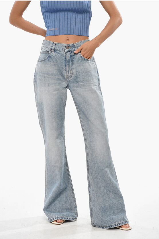 Celine Frayed Hem Boot Cut Jeans 30cm In Blue