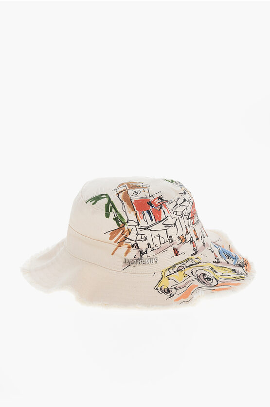 Jacquemus Frayed Hem Cotton Le Bob Bucket Hat In Neutral
