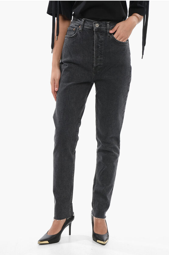 Re/done Frayed Hem Dark Wash Skinny Fit Jeans 15cm
