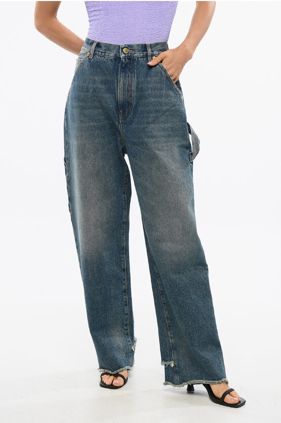Darkpark Frayed Hem Loose Fit Carpenter Lisa Jeans 24cm In Blue