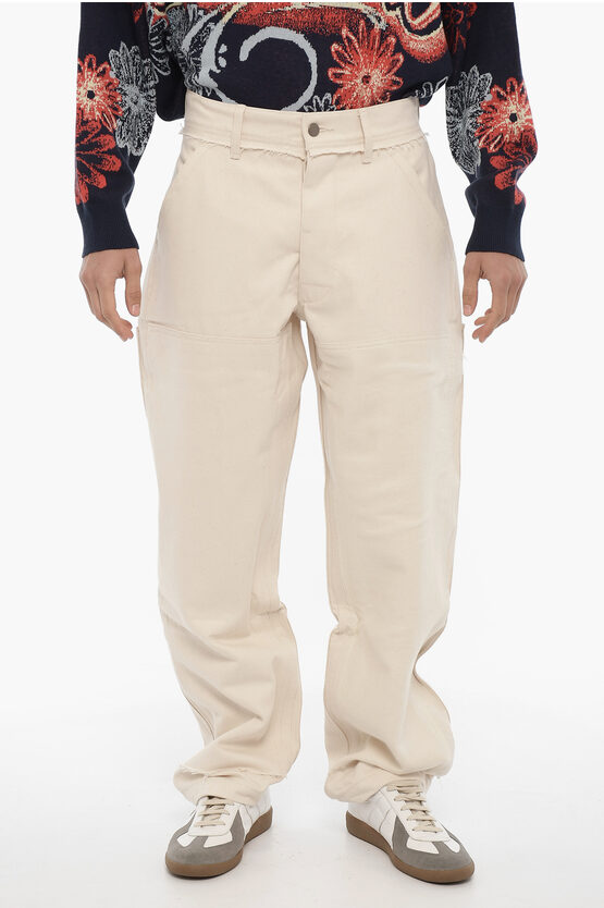 Airei Frayed Hem Twill Cotton Trousers In Neutral