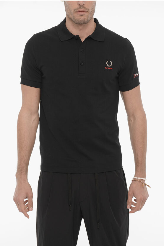 Raf Simons Fred Perry 3-buttons Polo Shirt With Metal Logo In Black