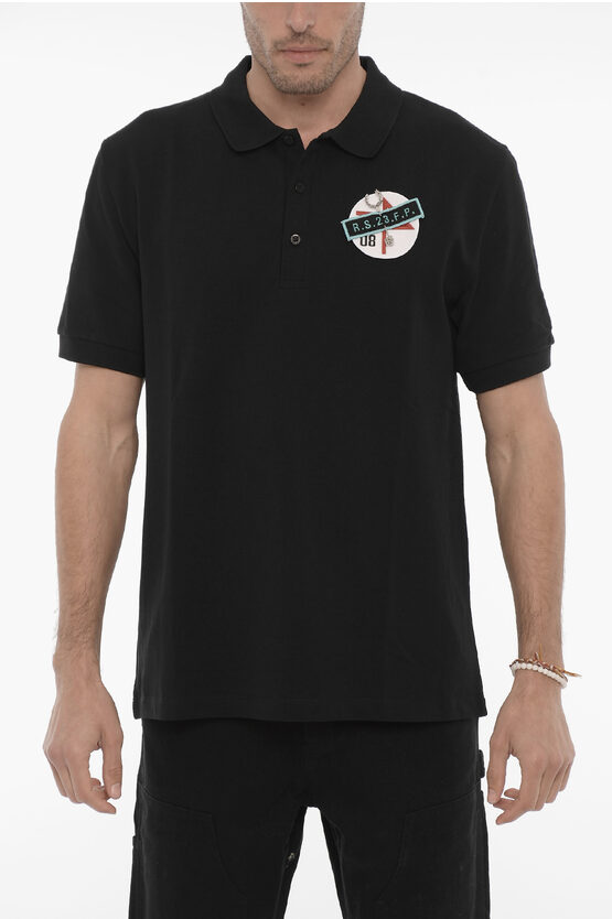 Raf Simons Fred Perry 3-buttons Polo Shirt With Pin And Patch In Black