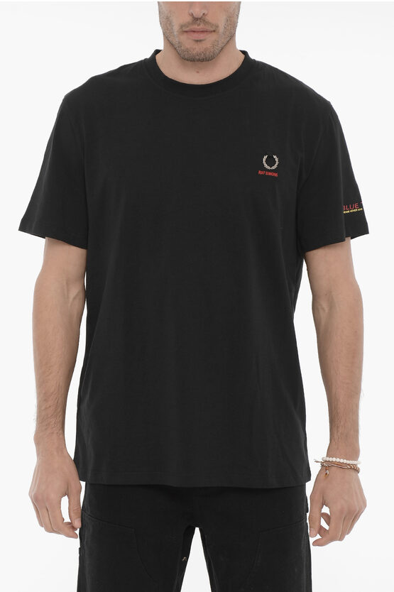 Raf Simons Fred Perry Cotton Crew-neck T-shirt With Print On Teh Sleeve In Black