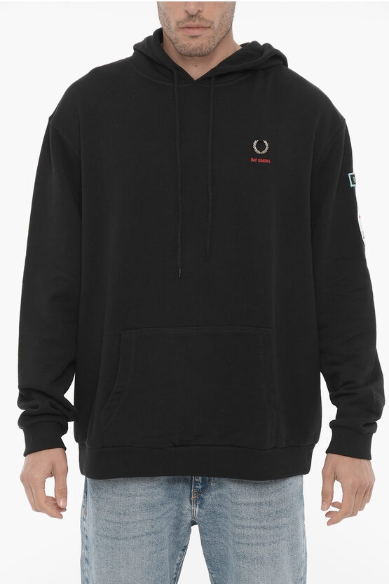 Raf Simons Fred Perry Cotton Hoodie With Logo-application In Black