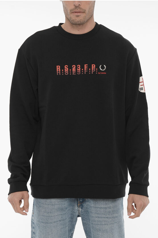 Shop Raf Simons Fred Perry Frontal Printed Cotton Crew-neck Sweatshirt