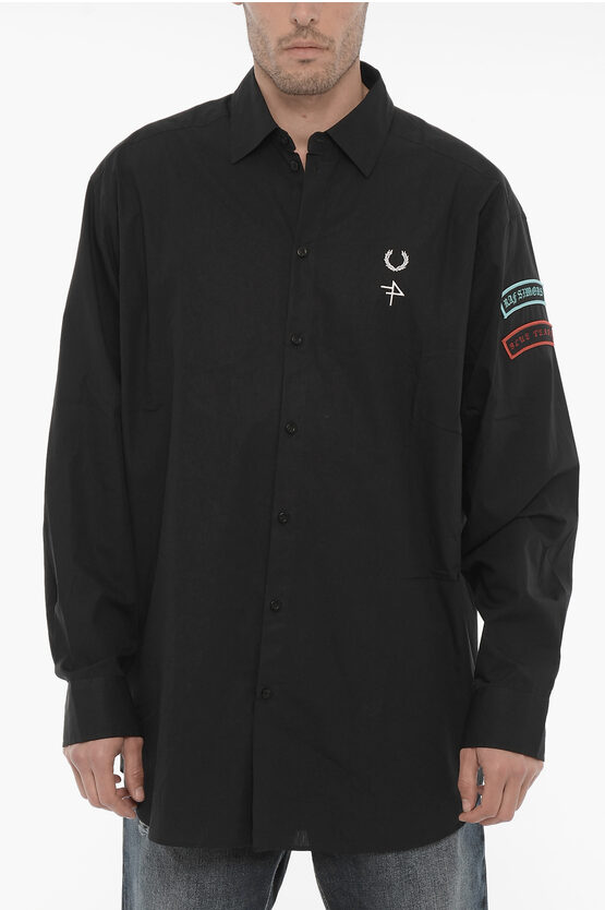 Raf Simons Fred Perry Poplin Cotton Shirt With Contrasting Patches In Black