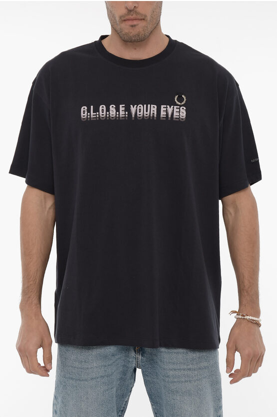 Shop Raf Simons Fred Perry Printed Crew-neck T-shirt With Metal Logo