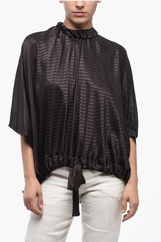 Fendi Friend Of  Drawstringed Diagonal Strip Silk Blouse